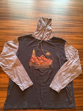 Boys Solaris Long Sleeve Hooded Tee with Mountain Graphic - Brown/Gray
